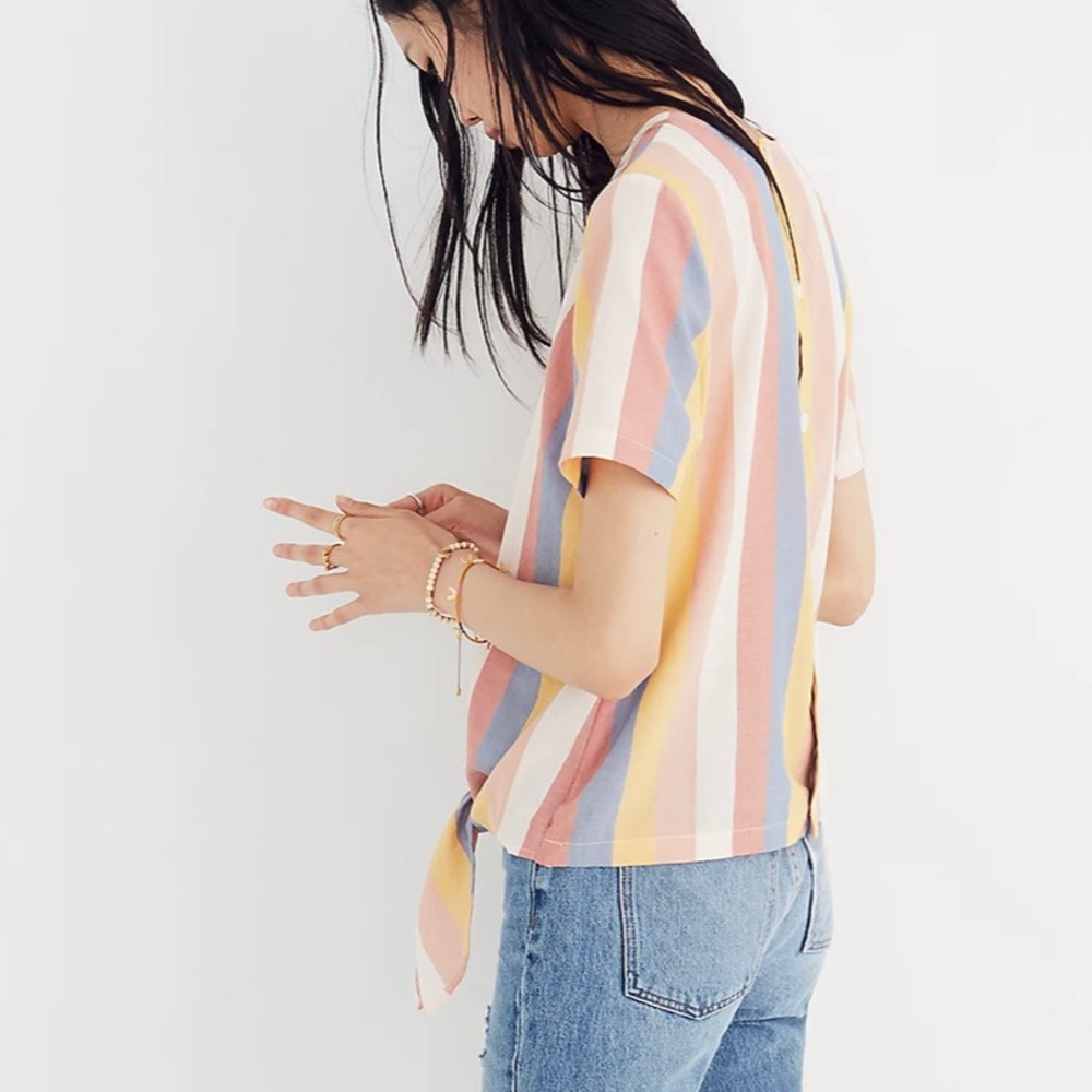 Madewell Button-Back Tie Tee in Sherbet Stripe